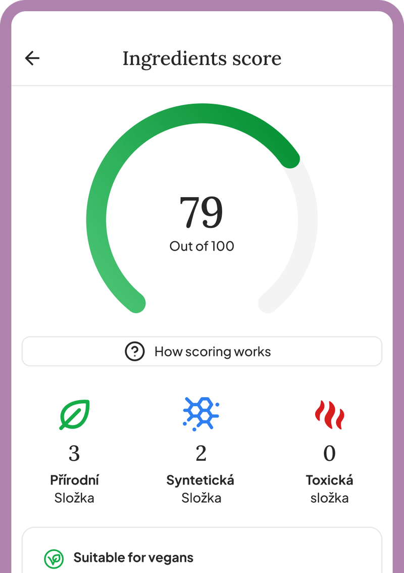 Wewell app ingredients score interface showing 79/100 rating